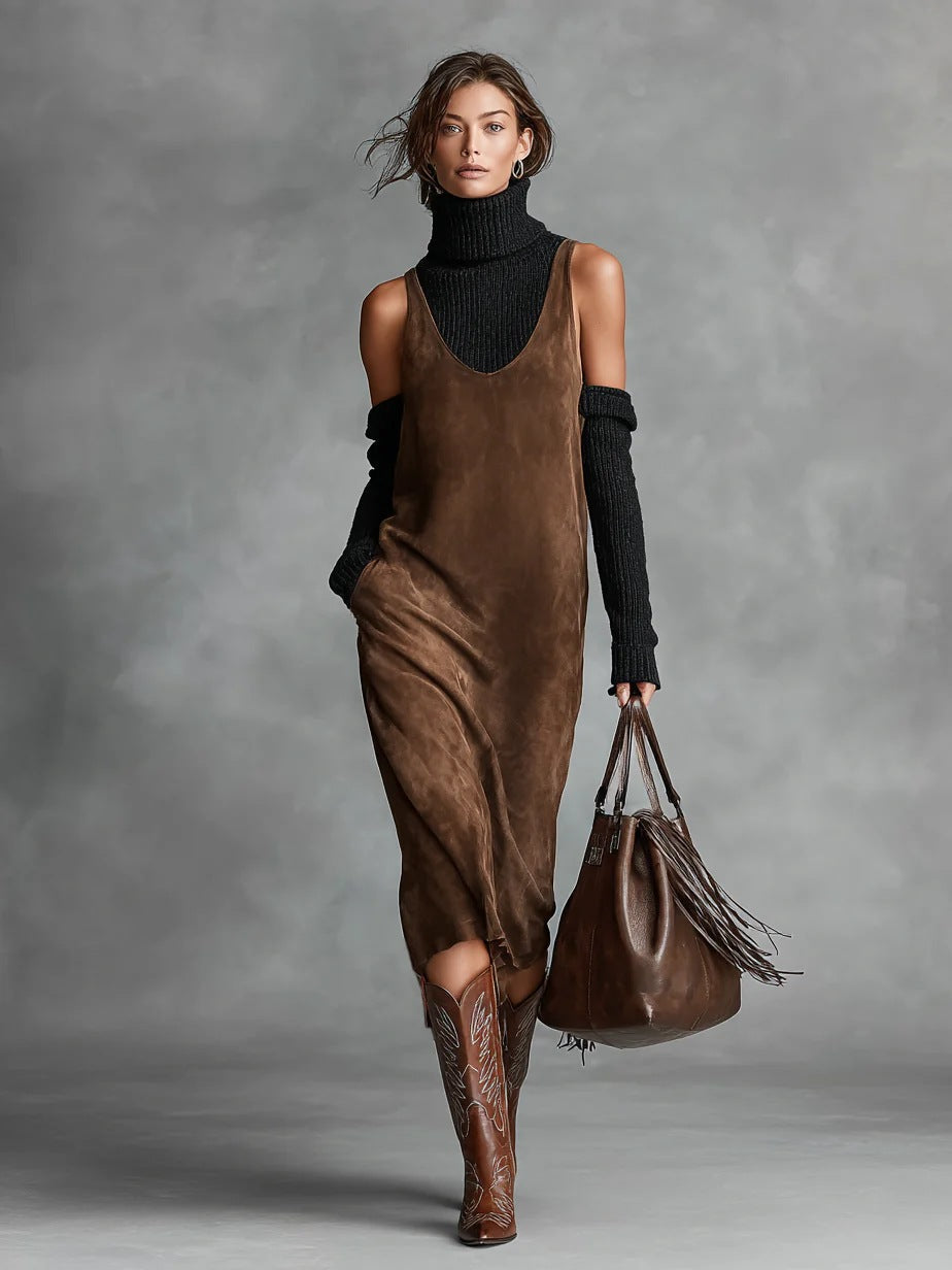 Women's Long Sleeve Shirt Dress | Elegant Straight-Cut Midi Dress for Work & Travel