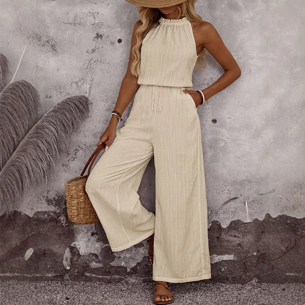 Women's Draped Neck Sleeveless Vest & Casual Pants Two-Piece Set