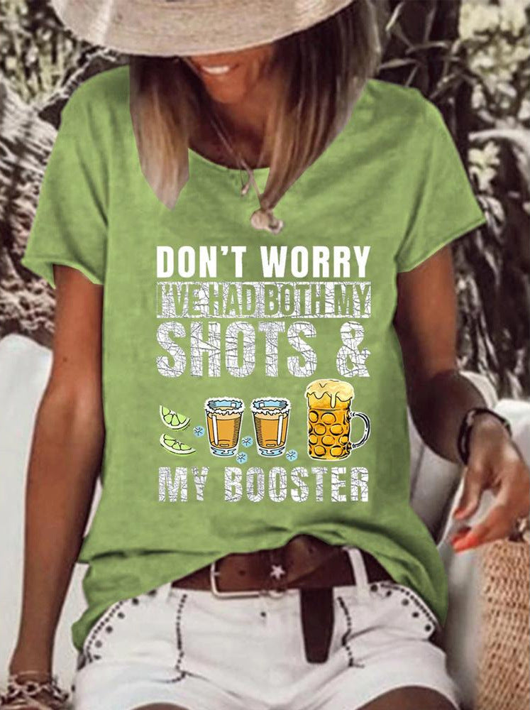 Women's V-Neck Printed Short Sleeve Loose Top – 14 Colors S–4XL