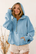 BiBi Stitch Detailed Elastic Hem Half Zip Fleece Hoodie