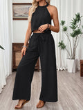 Women's Halter Neck Cropped Top & Wide-Leg Pants Two-Piece Set