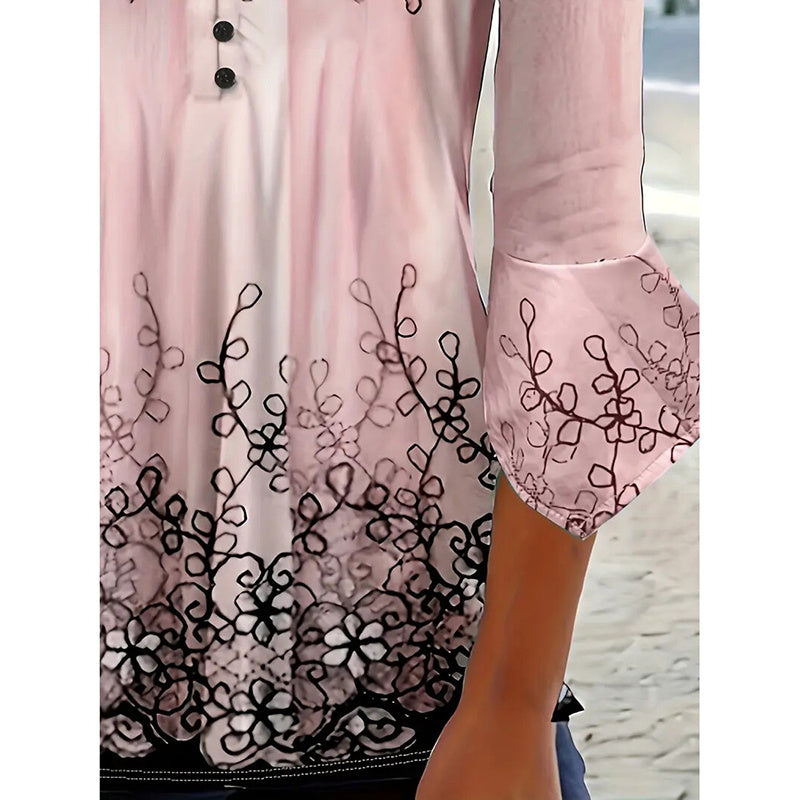Women’s V-Neck 3/4 Sleeve Button-Front Tunic Blouse
