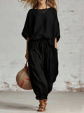 Women's Solid Color Loose Casual Set – T-Shirt & Ankle Pants