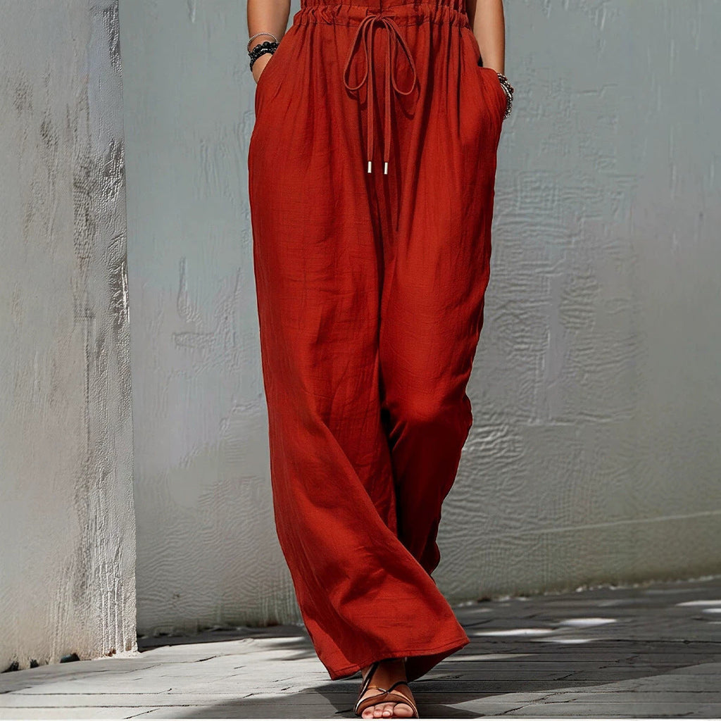 Women's Sleeveless Halter Neck Solid Color Long Jumpsuit