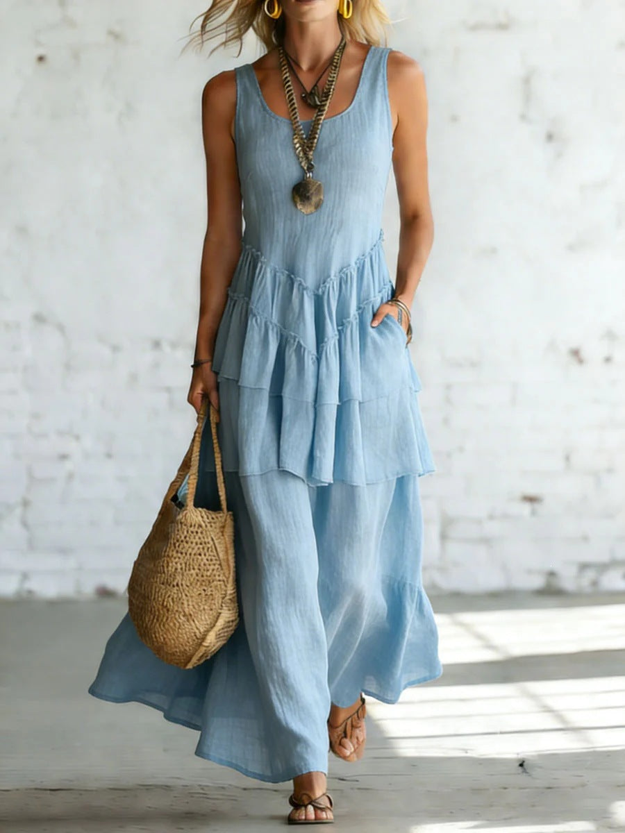Women's Cotton Linen Sleeveless Loose Maxi Dress