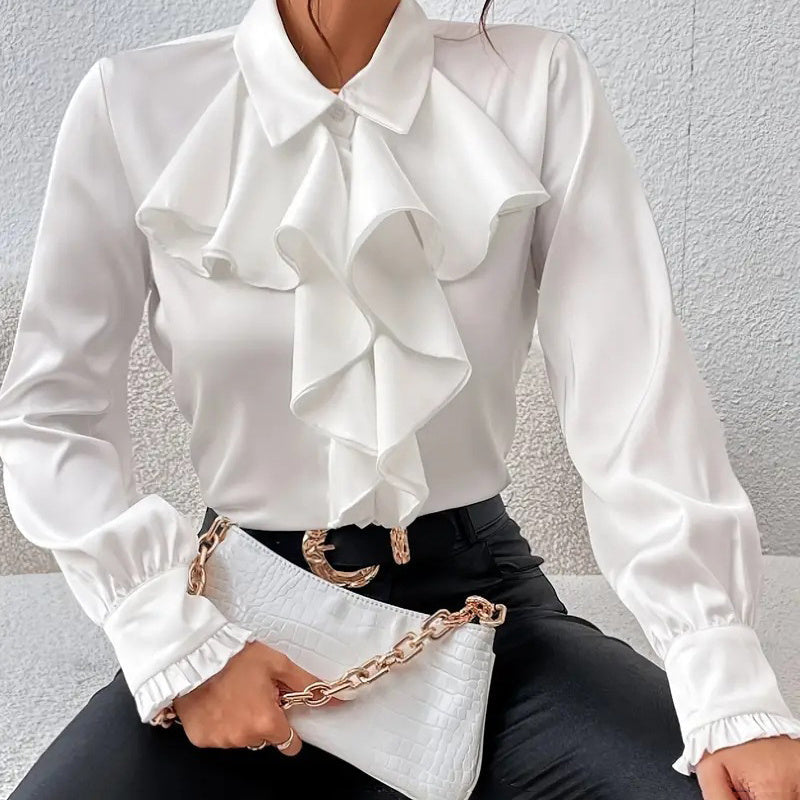Women’s Ruffled Collared Blouse | Long Sleeve Dressy Work Top