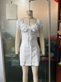 Women's Off-Shoulder Lace-Up Puff-Sleeve Single-Breasted Sheath Dress