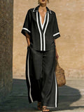 Women’s Color Block Shirt and Wide-Leg Pants Set