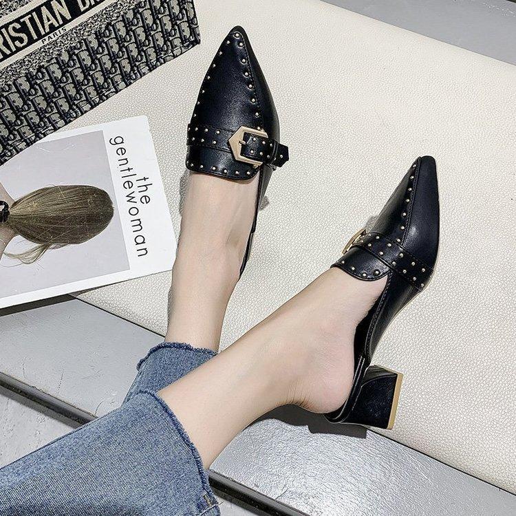 Women's Retro Pointed Toe Mid-Heel Closed-Toe Mules