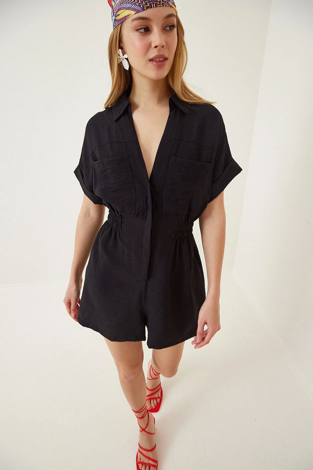 Women's Cotton Linen Loose-Fit Workwear Jumpsuit With Pockets