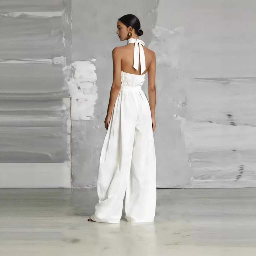 Women's Belted Pleated Jumpsuit – High-Waist Cinched Sleeveless