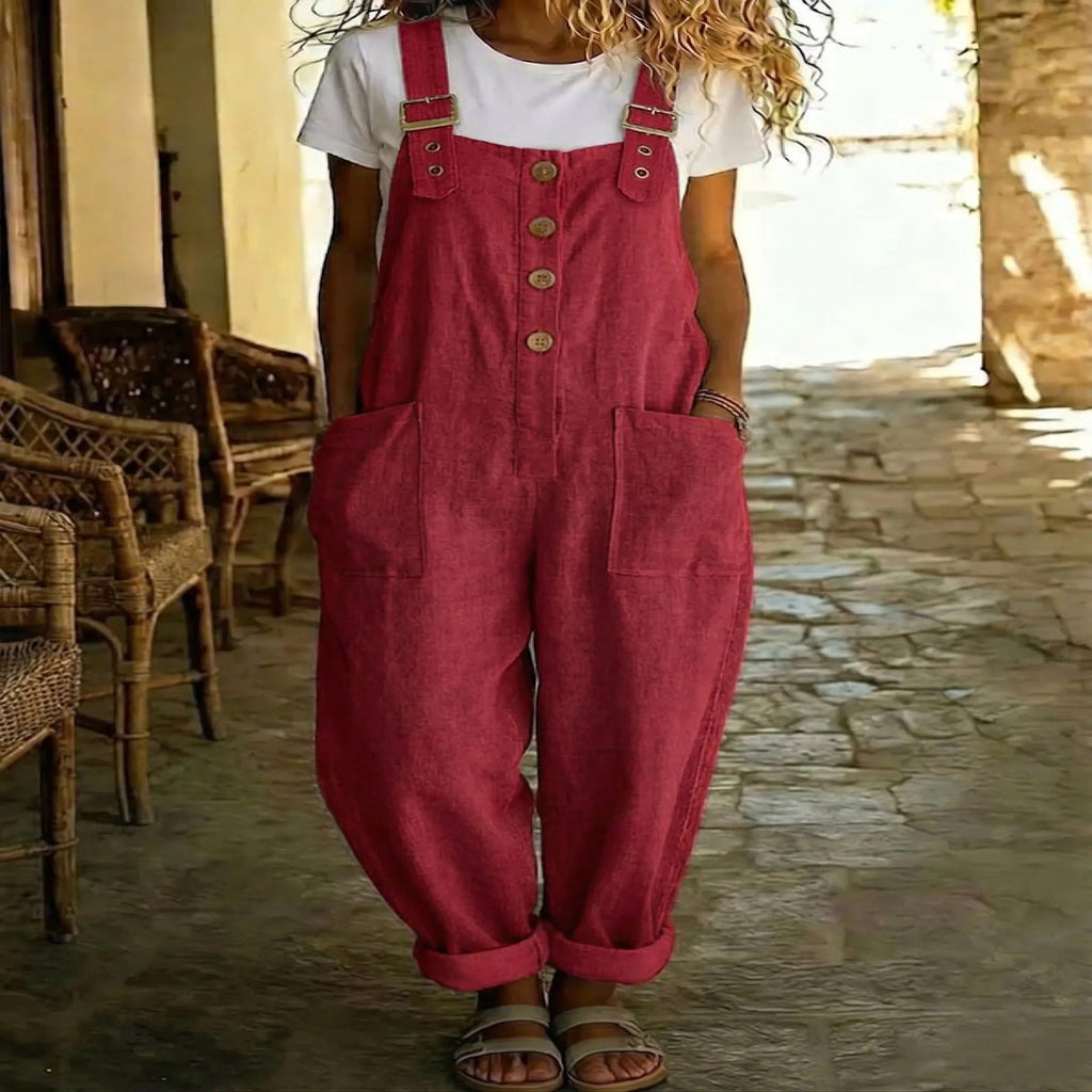 Women's Vintage High-Waist Straight-Leg Overalls – Sleeveless Suspender Jumpsuit