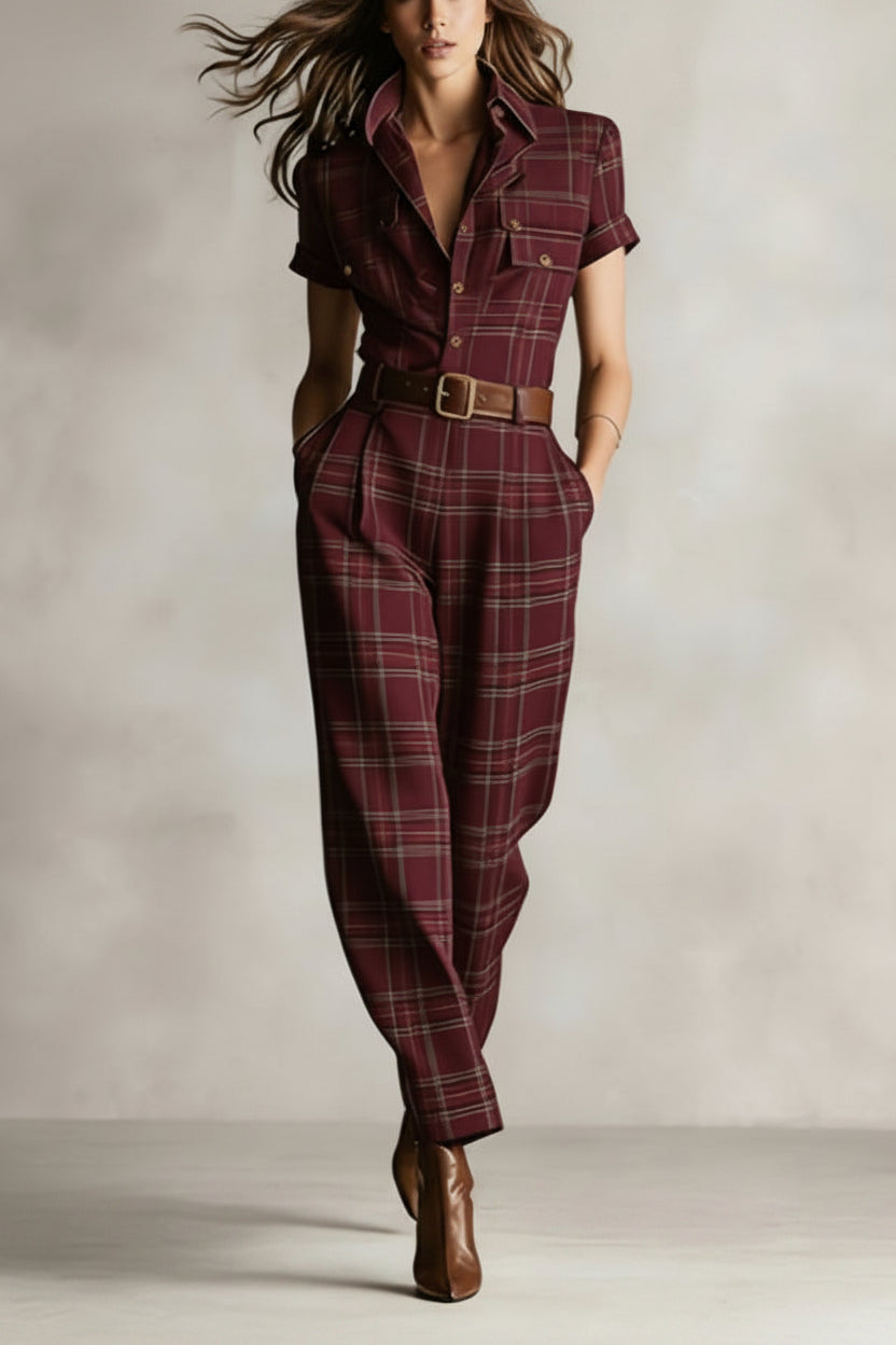 Notched Lapel Wide-leg Jumpsuit