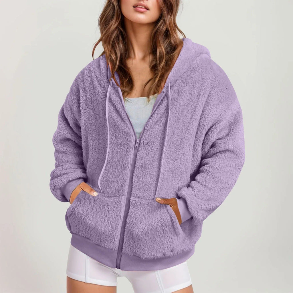 Long Zip-Up Hoodie – Soft Cotton Velvet, Oversized Fit
