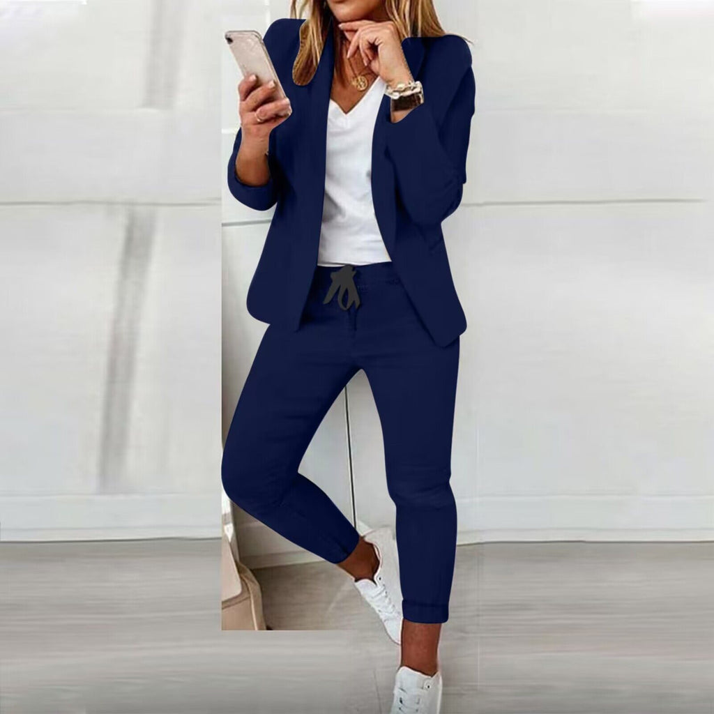 Women’s Notch-Lapel Blazer & Drawstring Pants Suit Set