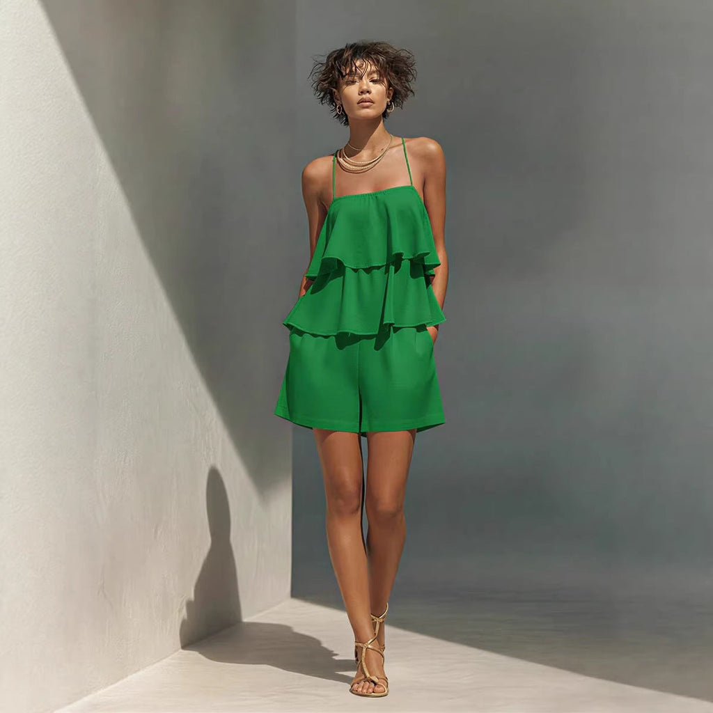 Women's Multi-Layer Ruffle Camisole & Shorts Set