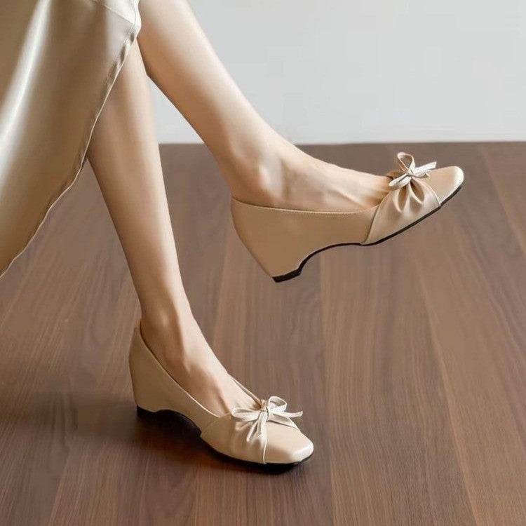 Women's Bow Square Toe Mary Jane Flats – Slip-On Hidden Heel
