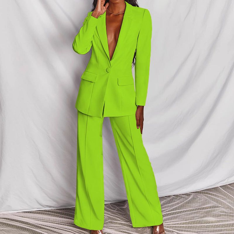 Lapel Button-Down Blazer & Straight-Leg Trousers Suit