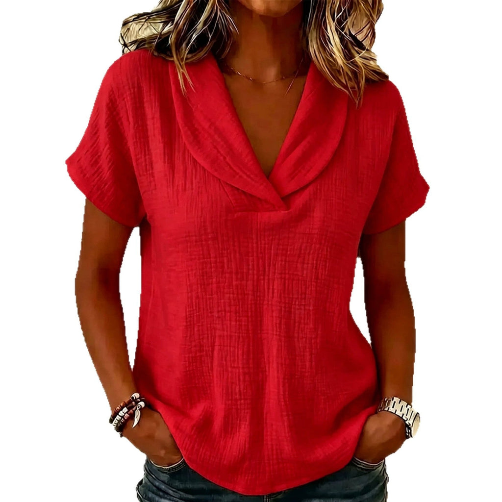 Women's Knitted Short-Sleeve Butterfly Collar Top