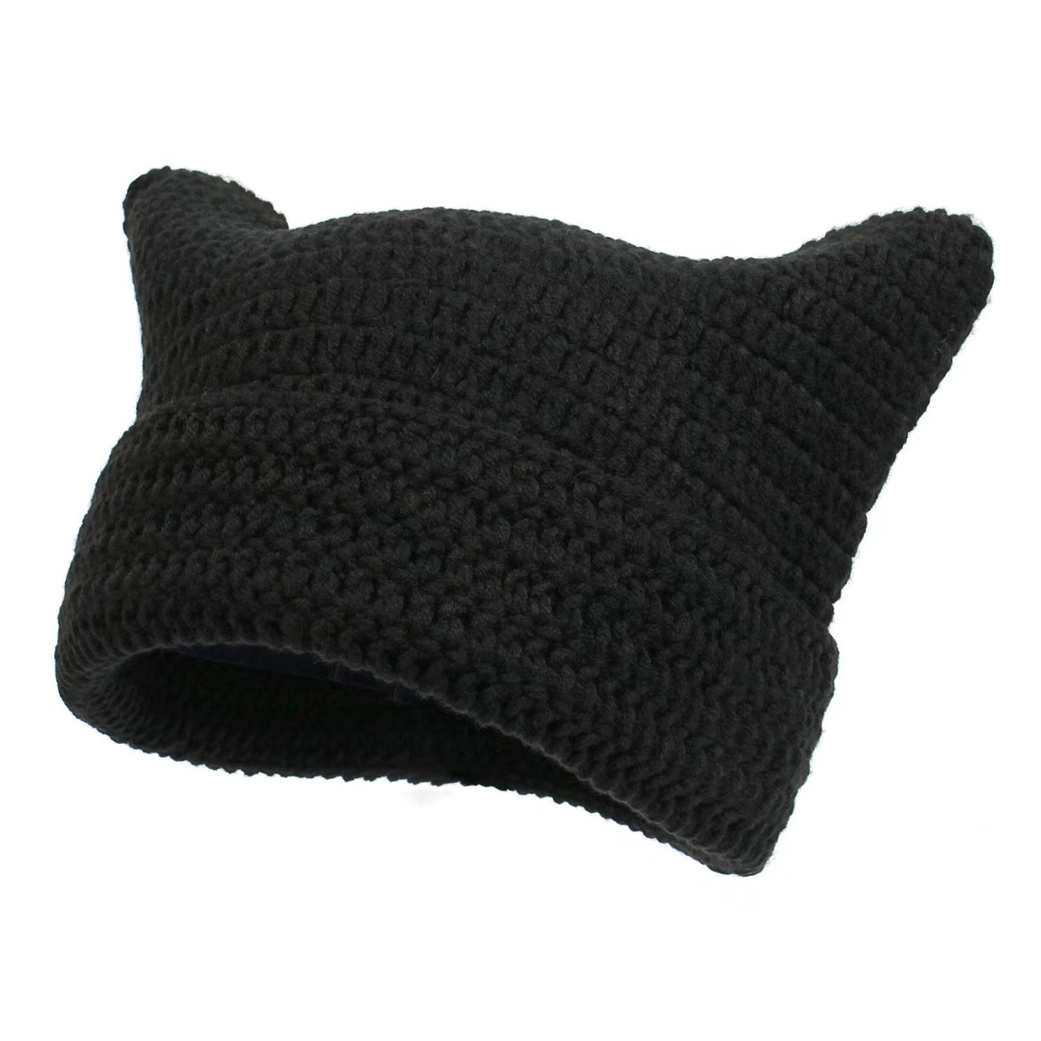 Women’s Hand Knitted Striped Cat Hat – Cute Warm Winter Beanie