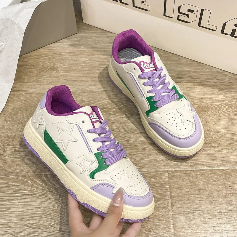 Contrast Star Round Toe Athletic Sneakers – Pastel Flat Shoes