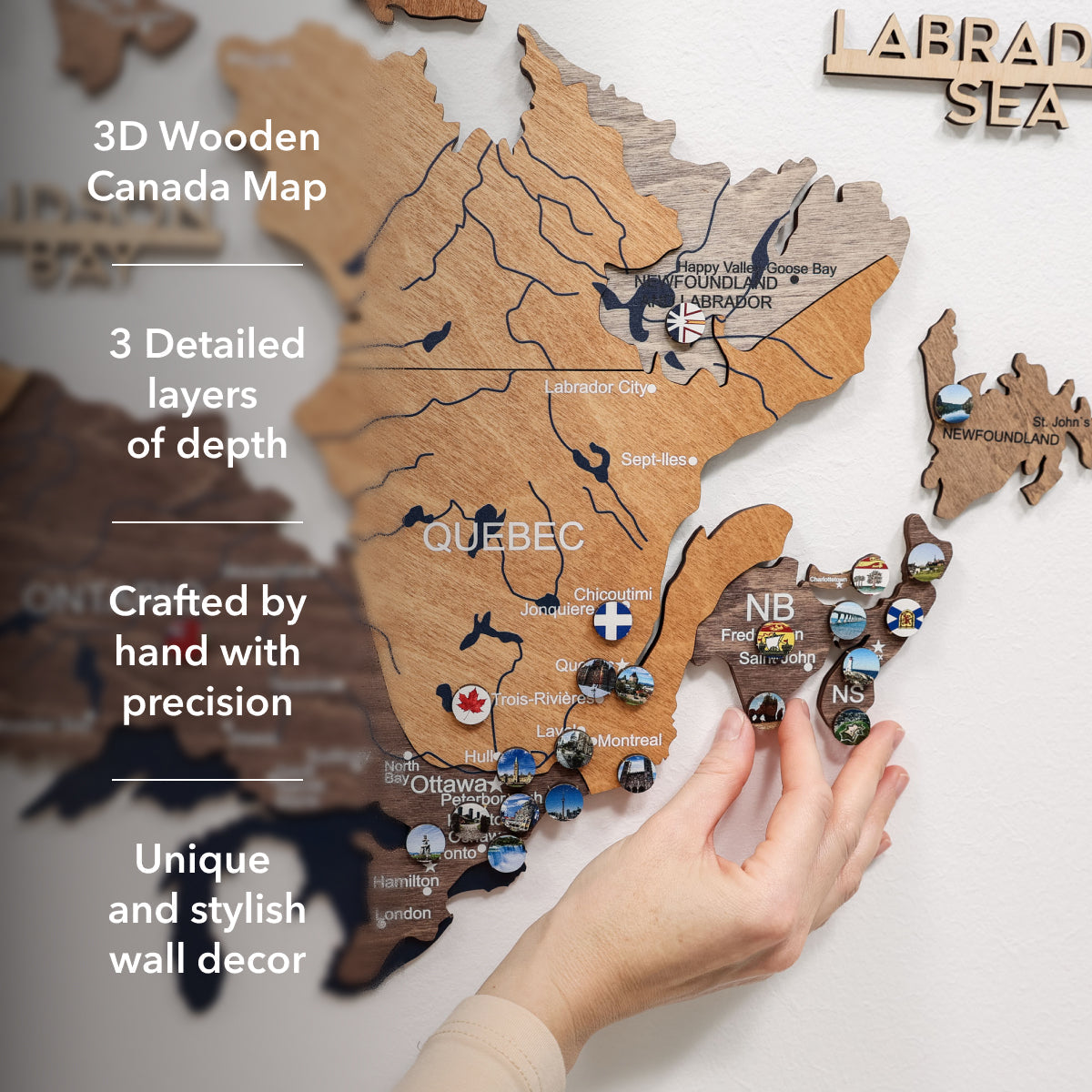 3D Canada Wooden Map Multicolor