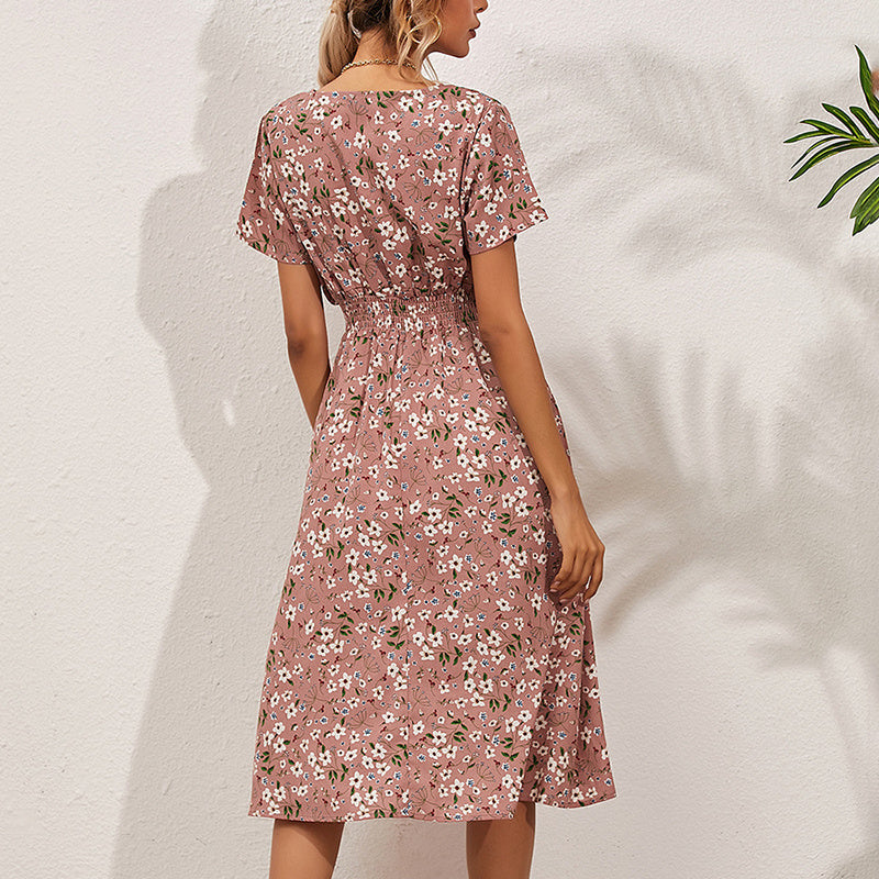 V-Neck Floral Print A-Line Satin Maxi Dress | 8 Colors