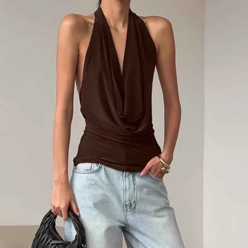 Designer Knitted Backless Boat-Neck Top Women’s Clothing