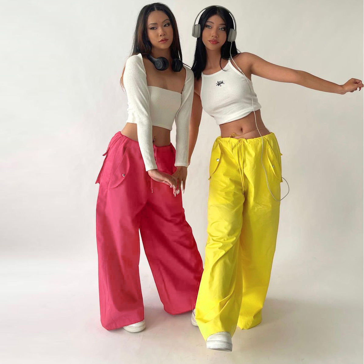 Women's High-Waist Lace-Up Straight-Leg Cargo Pants – Loose Fit