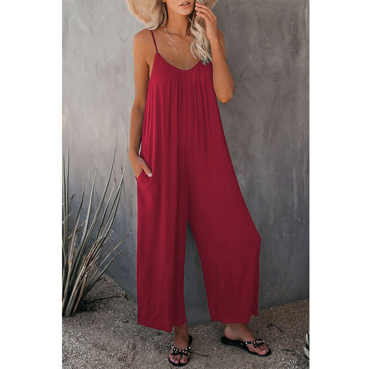 Women's Pleated Chest Cross-Strap Jumpsuit