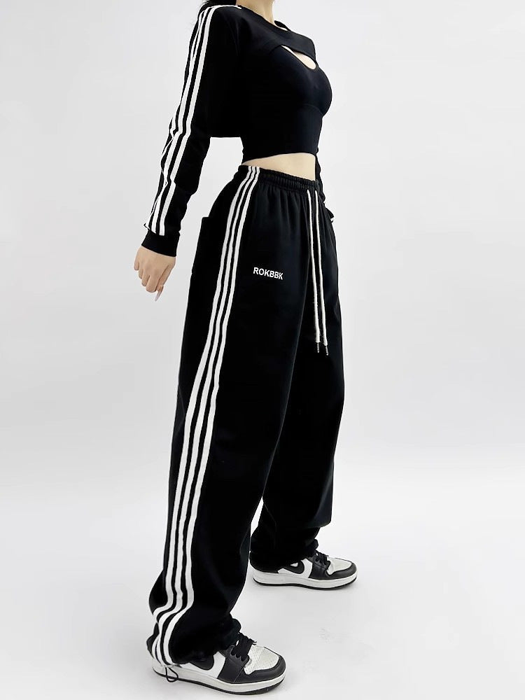 Embroidered Patchwork Wide-Leg Athletic Sweatpants | 4 Colors