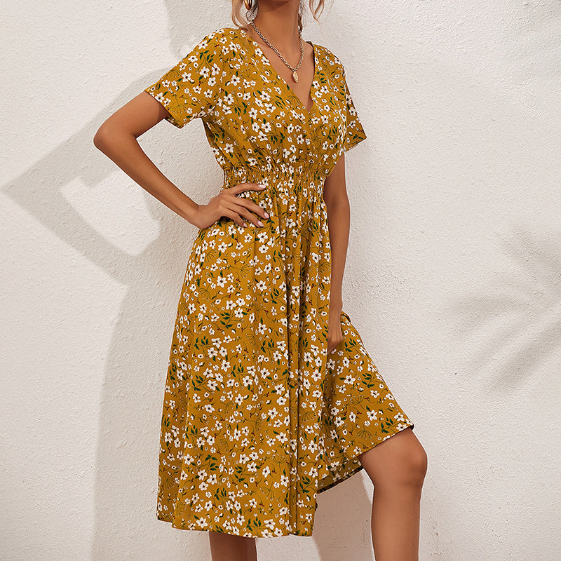 V-Neck Floral Print A-Line Satin Maxi Dress | 8 Colors
