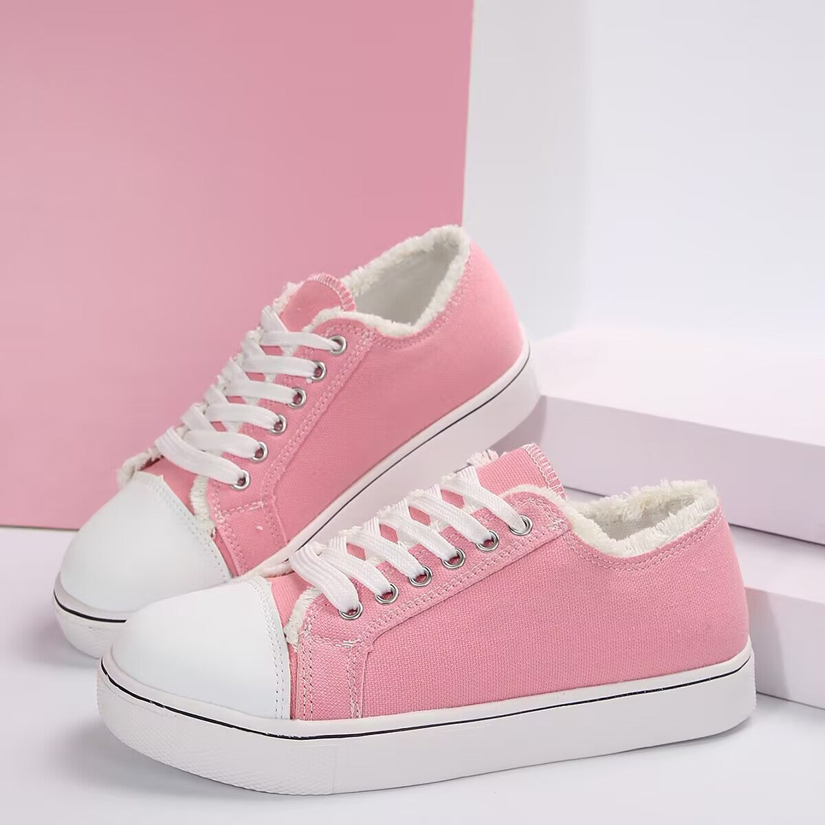Women's Lace-Up Canvas Sneakers – Lightweight Flat Low-Top
