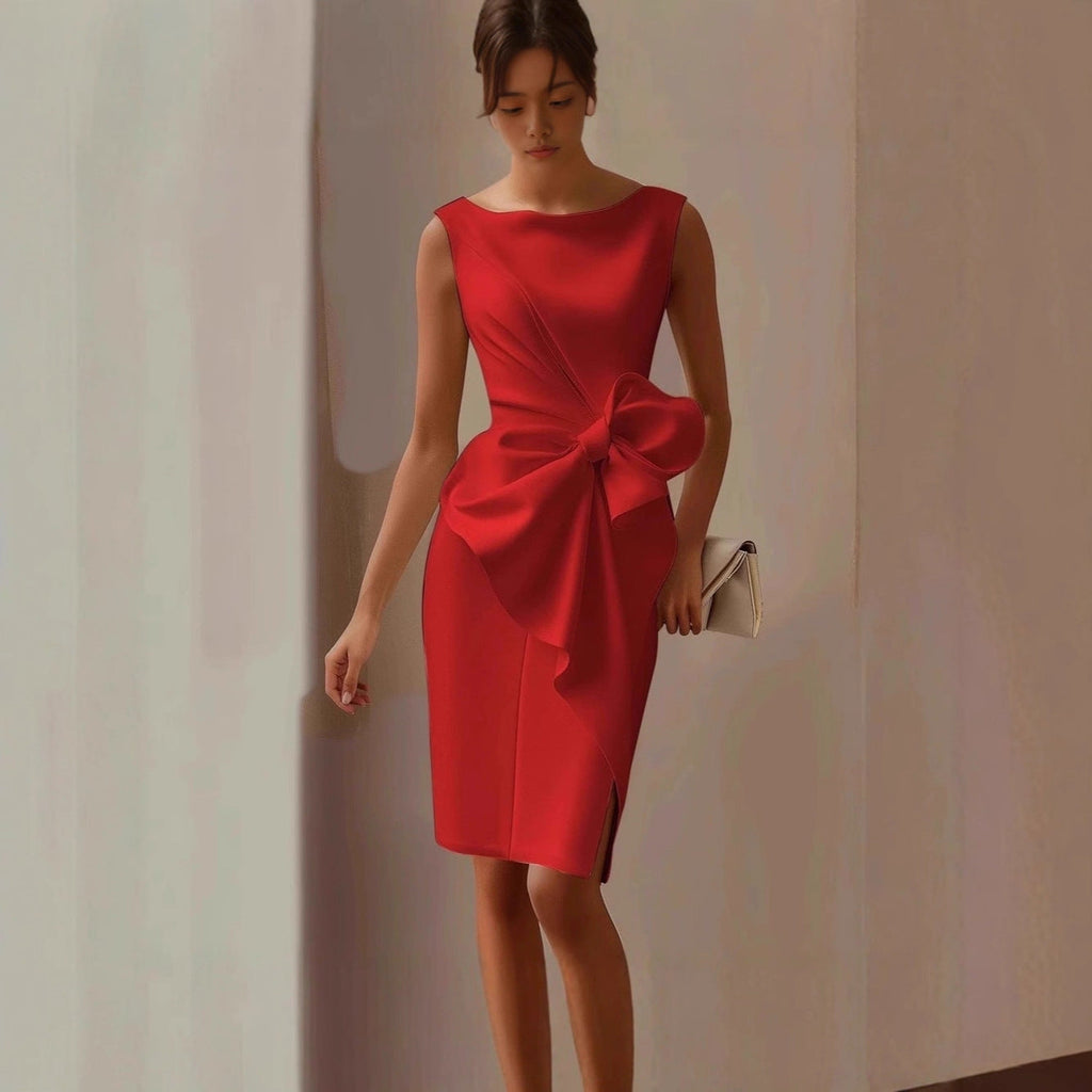 Women's Bow-Knot Sleeveless Midi Dress – High Waist A-Line