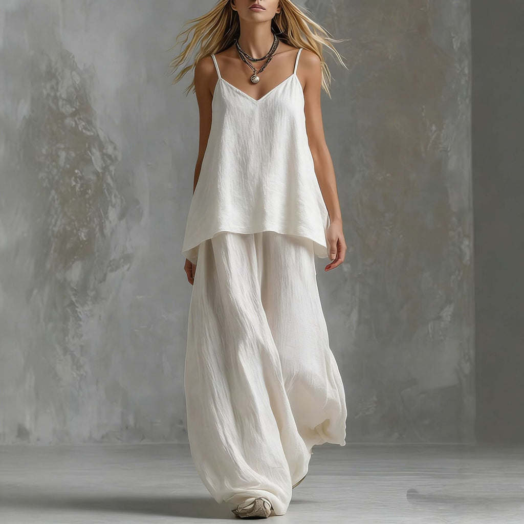 Women's Sleeveless Elegant Pantsuit – Off-Shoulder 2-Piece Suit Set