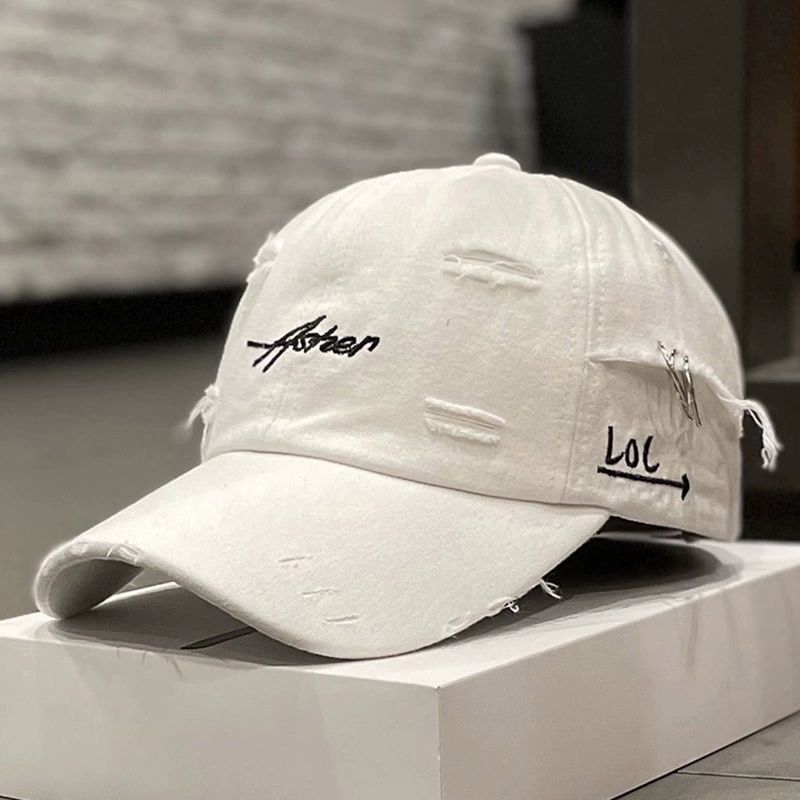 Korean Distressed Tie-Dye Letter Print Cotton Cap – Women’s Dome Crown