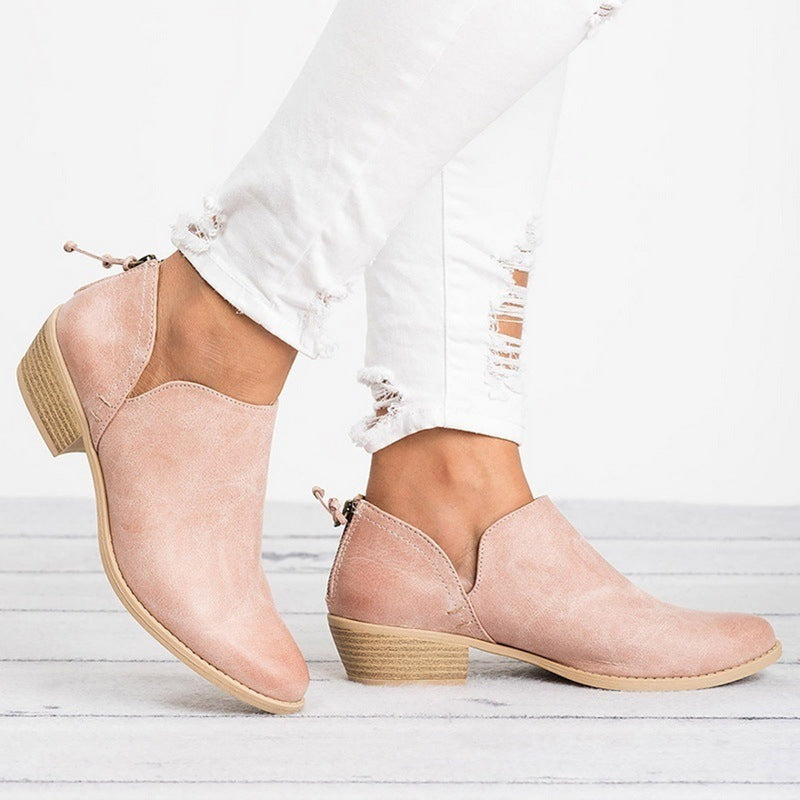 Women's Retro Chunky Heel Ankle Boots – Block Heel Faux Suede