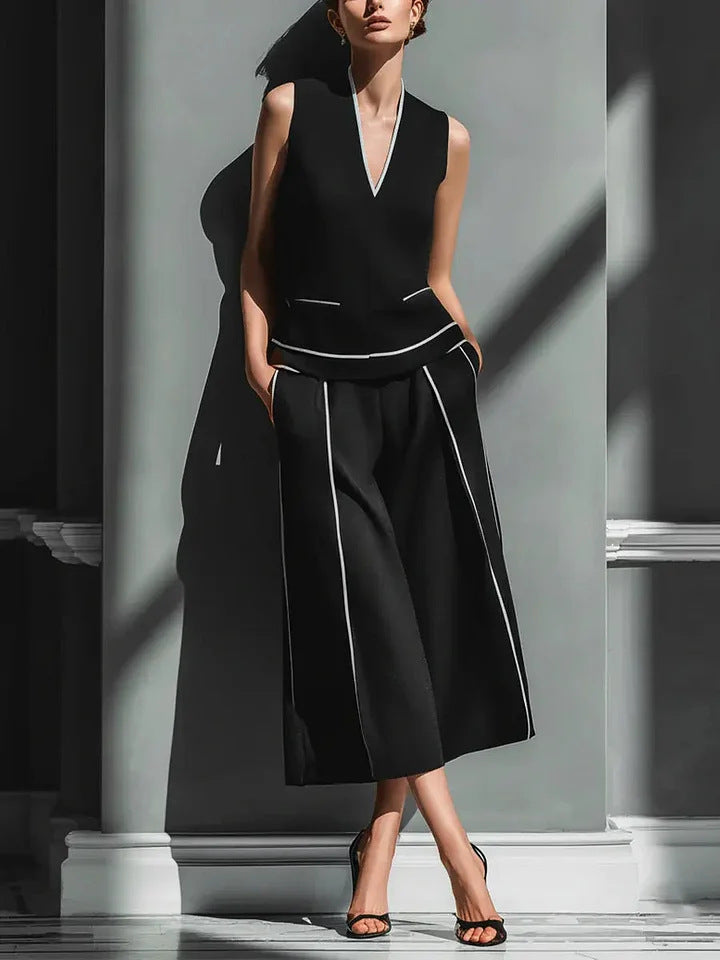 Women's Sleeveless Linen Shirt & Cropped Pants Set – Casual 2-Piece Outfit