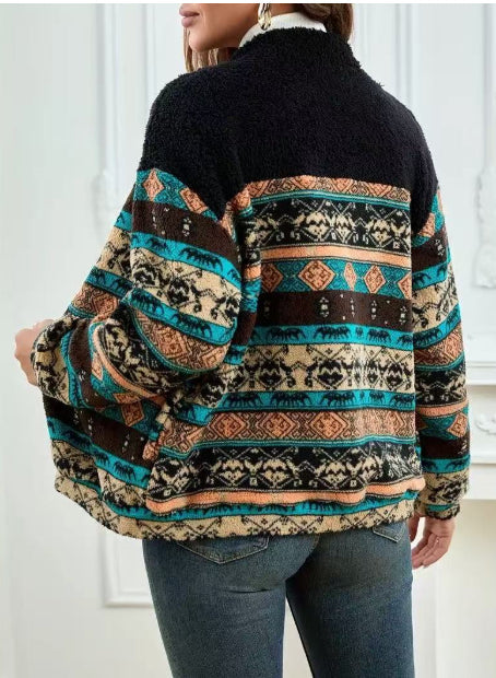 Women’s Double-Sided Plush Zip-Up Cardigan – Stand Collar Winter Jacket