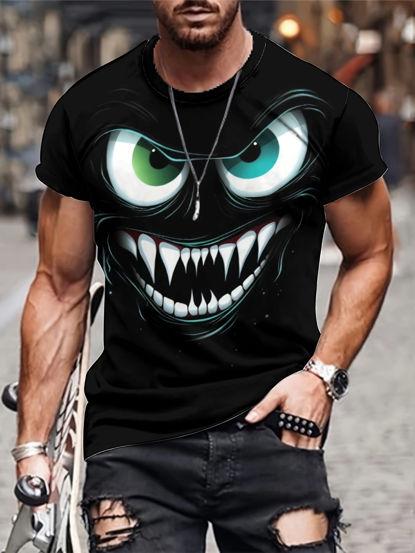 3D Evil Smile Shirt for Men – Streetwear Graphic Short Sleeve Tee
