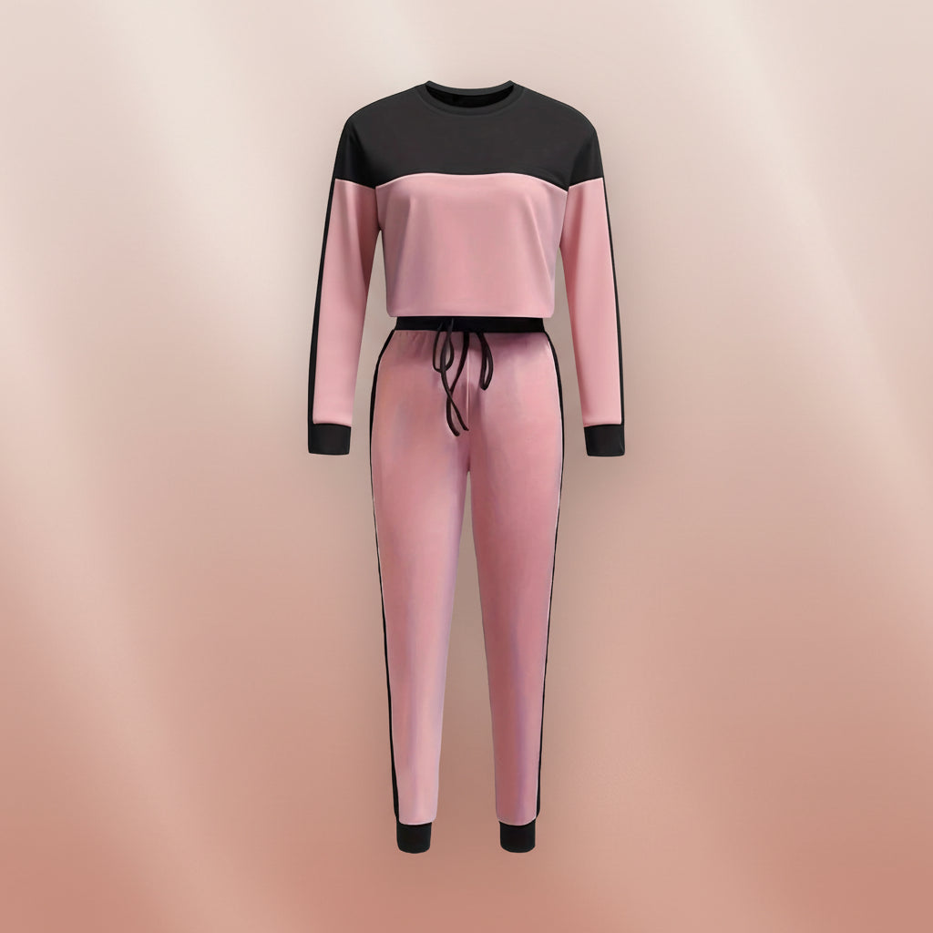 Women's Korean-Style Hoodie & Pants Two-Piece Set – Casual Patchwork