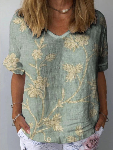 Artistic Retro Digital Print Pullover Top – Women’s Chinese Style