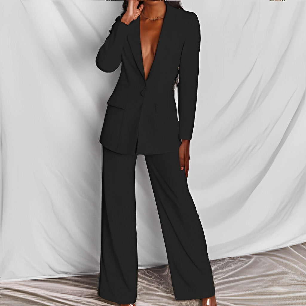 Lapel Button-Down Blazer & Straight-Leg Trousers Suit