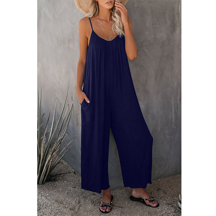 Women's Pleated Chest Cross-Strap Jumpsuit
