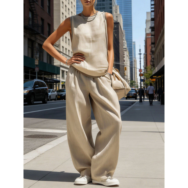 Women's Sleeveless Cardigan Top & Pants Two-Piece Set