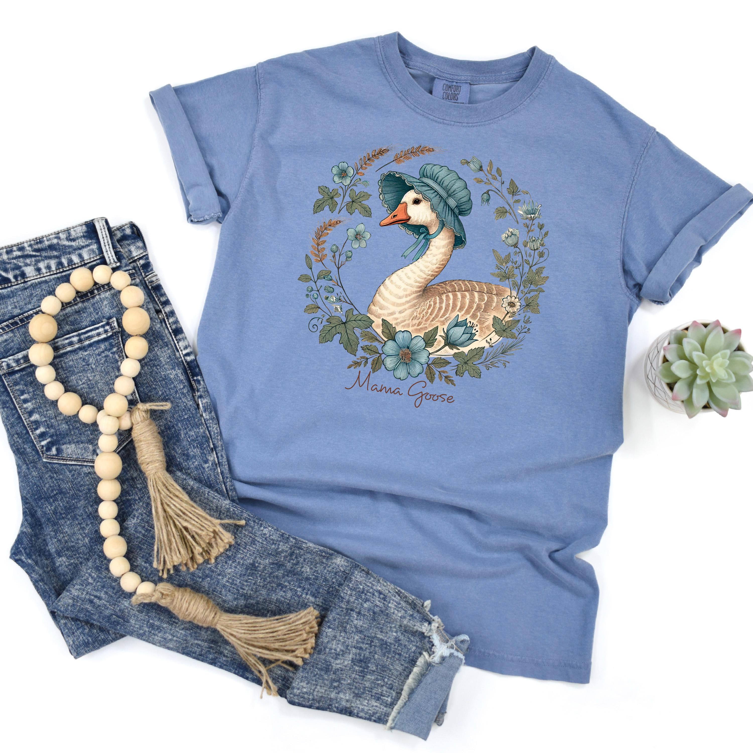 Mama Goose T-Shirt – Comfort Colors Tee With Floral Bonnet | Vintage Goose Shirt