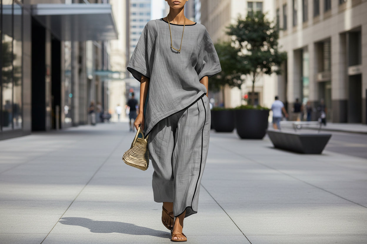 Women's Casual Resort Loose Short-Sleeve Top & Pants Set