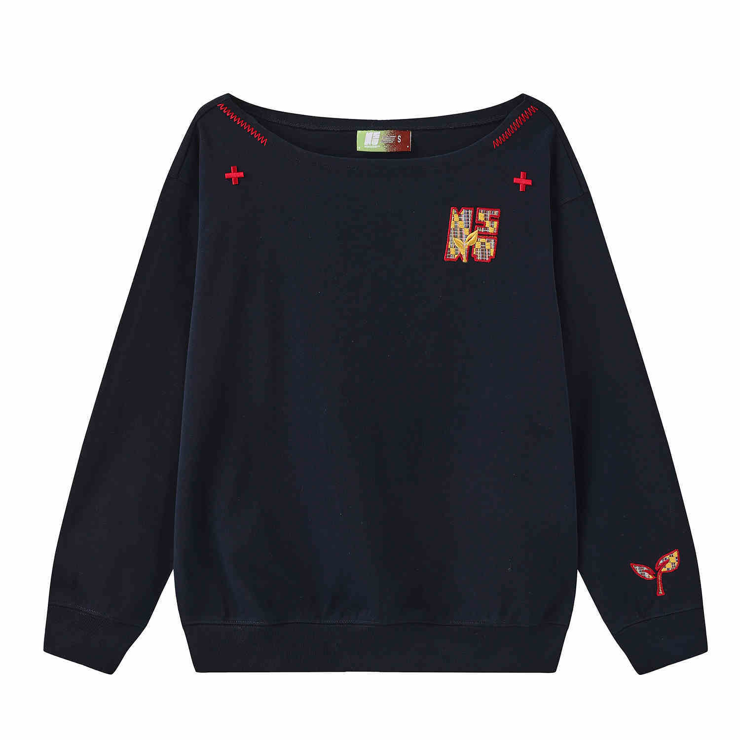 Women’s Slanted Shoulder Embroidered Long-Sleeve Top