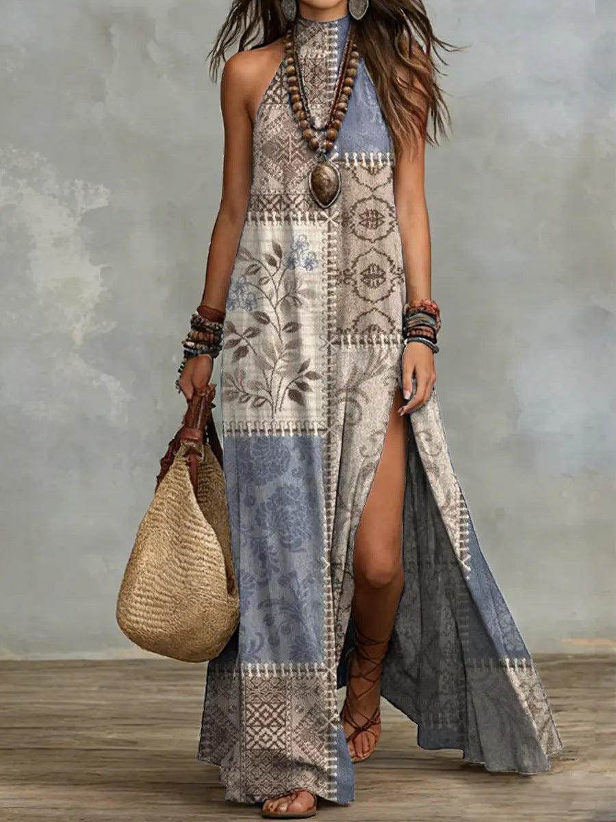 Women's Sleeveless Split Floral Print Maxi Dress