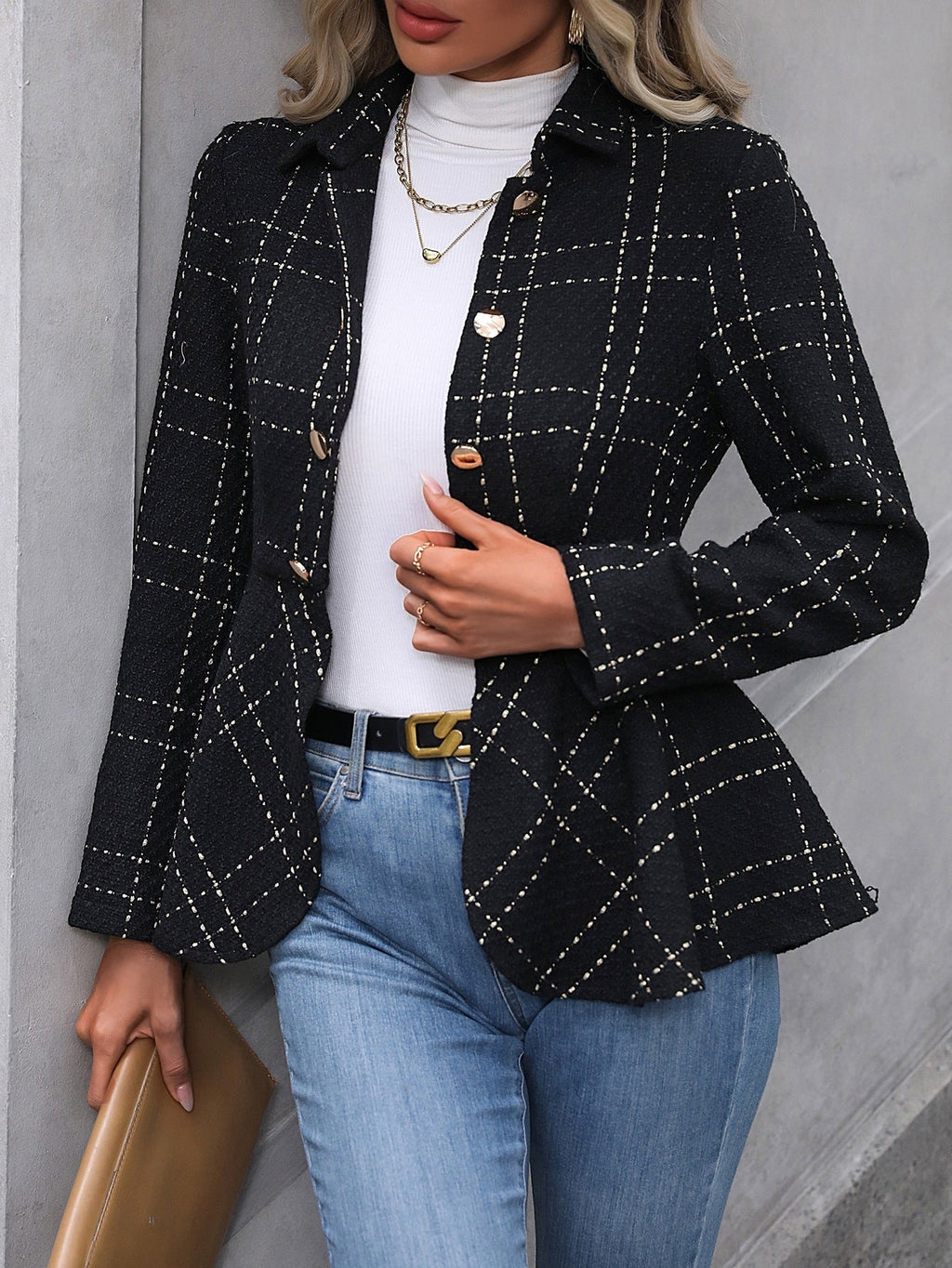 Women’s Plus-Size Solid Color Peplum Jacket – Casual Outerwear